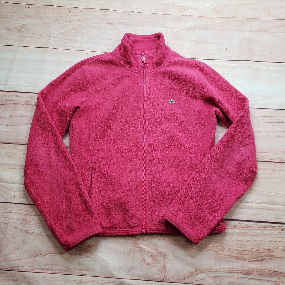 Lacoste Full Zip Fleece Jacket Womens 36 Pink Mock Neck Long Sleeve F6434 Sporty